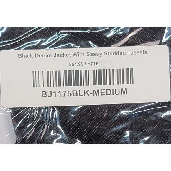 Baevley Crop Denim Jacket Black With Studded Fringe Womens Med New in Bag - Picture 9 of 9
